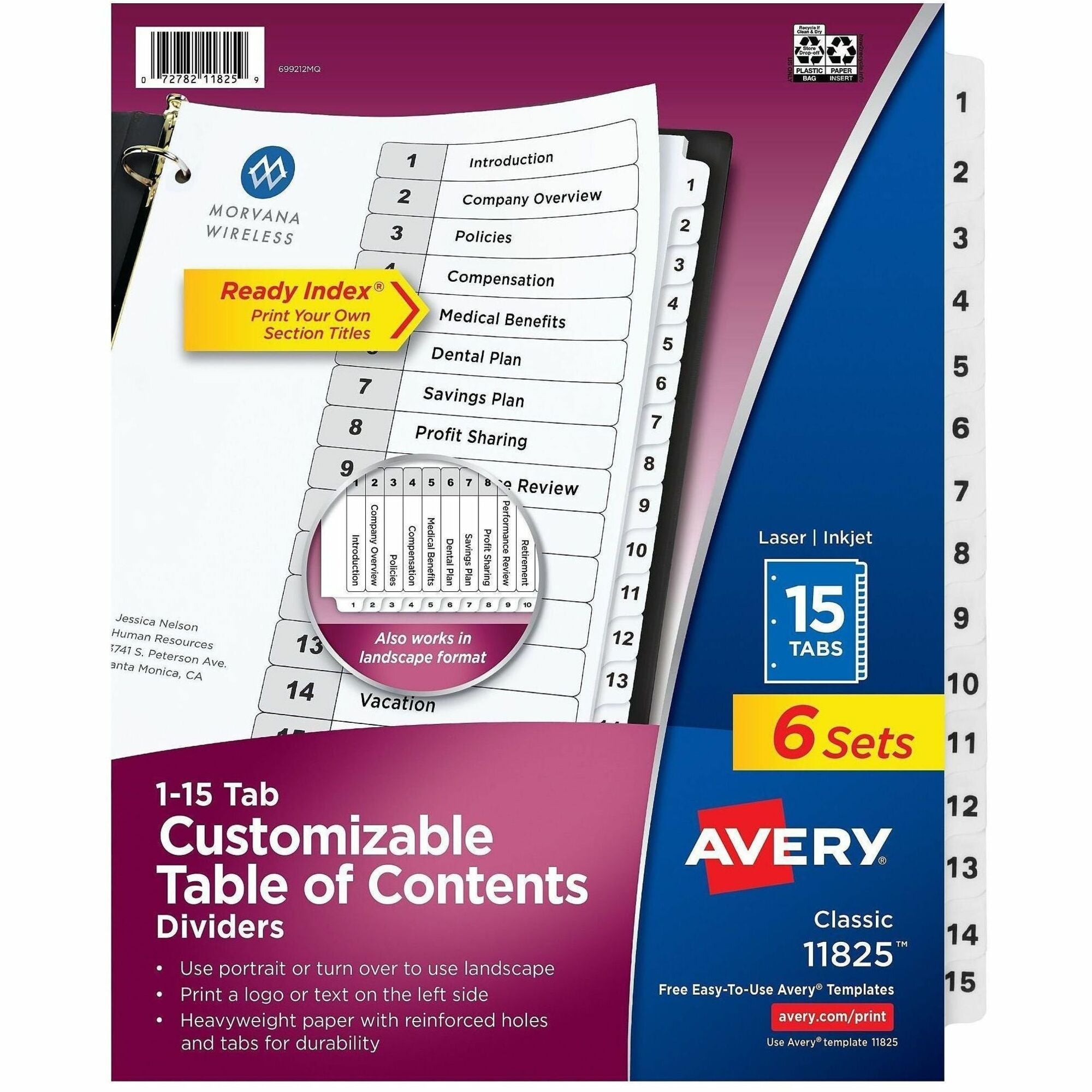 Customizable Table of Contents Ready Index Black and White Dividers, 15-Tab, 1 to 15, 11 x 8.5, White, 6 Sets