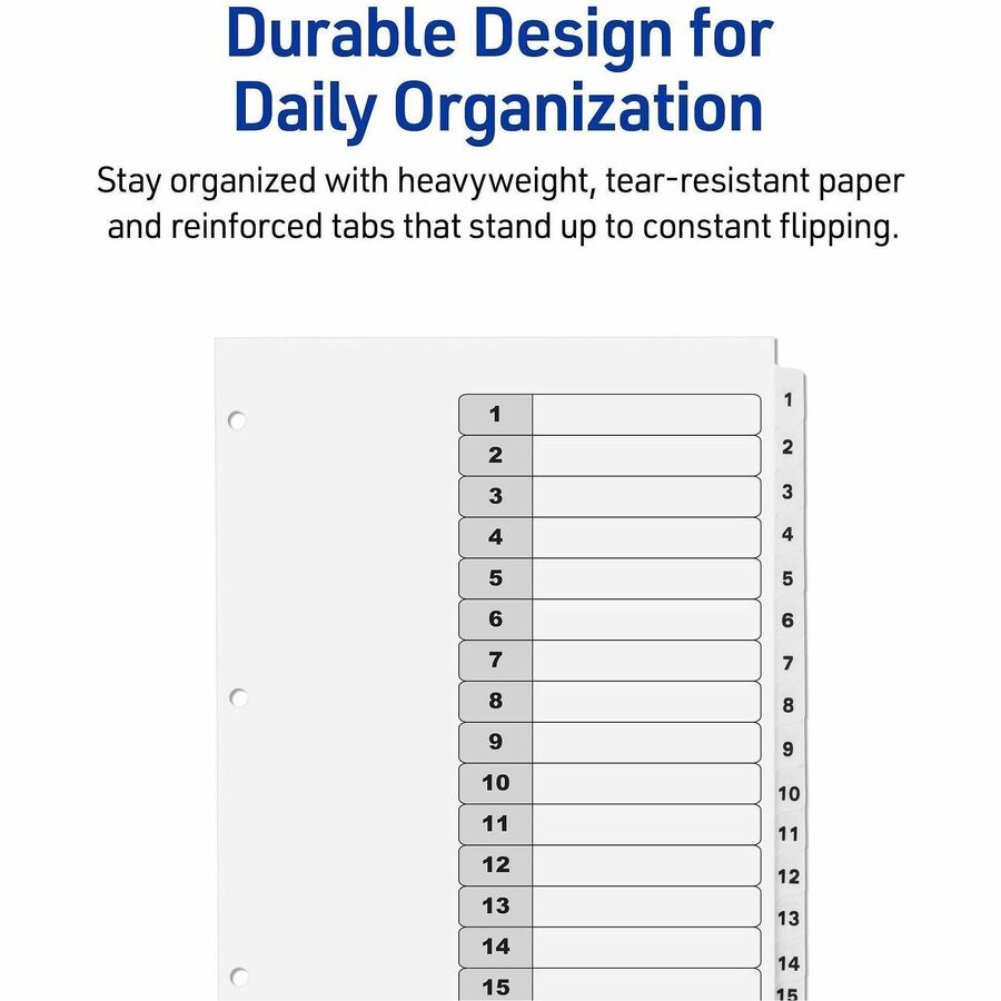 Customizable Table of Contents Ready Index Black and White Dividers, 15-Tab, 1 to 15, 11 x 8.5, White, 6 Sets