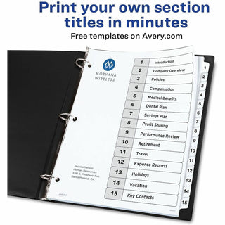 Customizable Table of Contents Ready Index Black and White Dividers, 15-Tab, 1 to 15, 11 x 8.5, White, 6 Sets