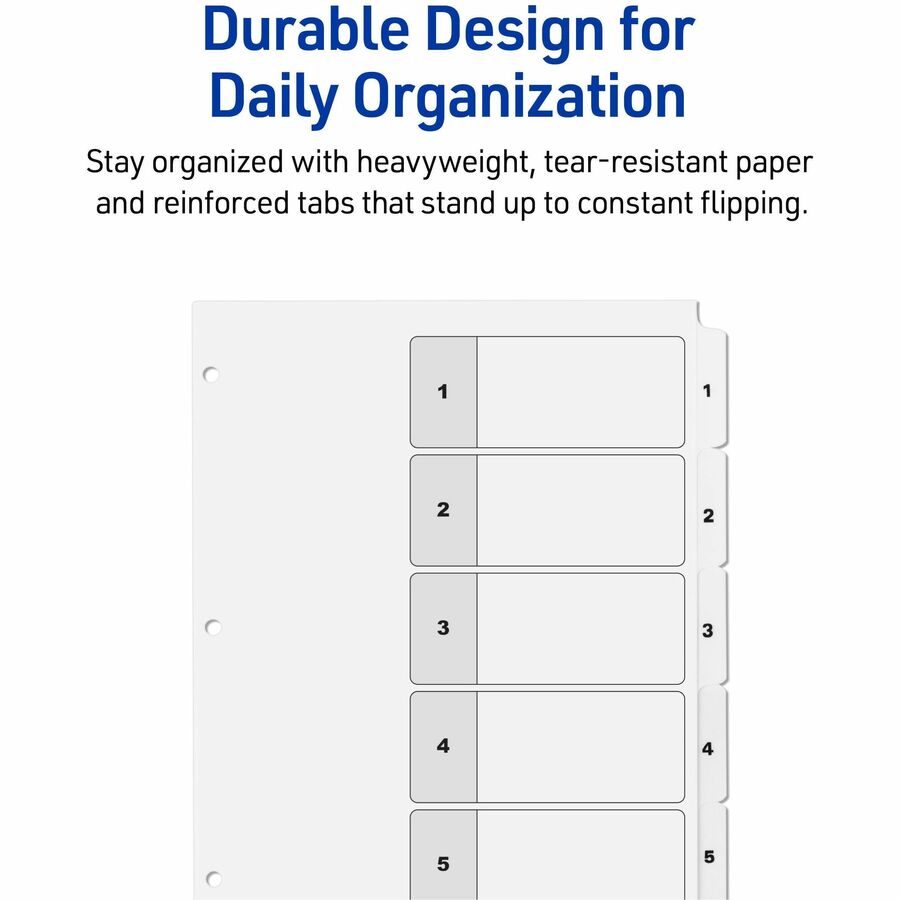 Customizable Table of Contents Ready Index Black and White Dividers, 5-Tab, 1 to 5, 11 x 8.5, White, 6 Sets