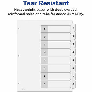 Customizable Table of Contents Ready Index Black and White Dividers, 8-Tab, 1 to 8, 11 x 8.5, White, 6 Sets
