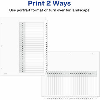 Avery A-Z Black & White Table of Contents Dividers - 26 x Divider(s) - A-Z, Table of Contents - 26 Tab(s)/Set - 8.5" Divider Width x 11" Divider Length - 3 Hole Punched - White Paper Divider - White Paper Tab(s) - 12