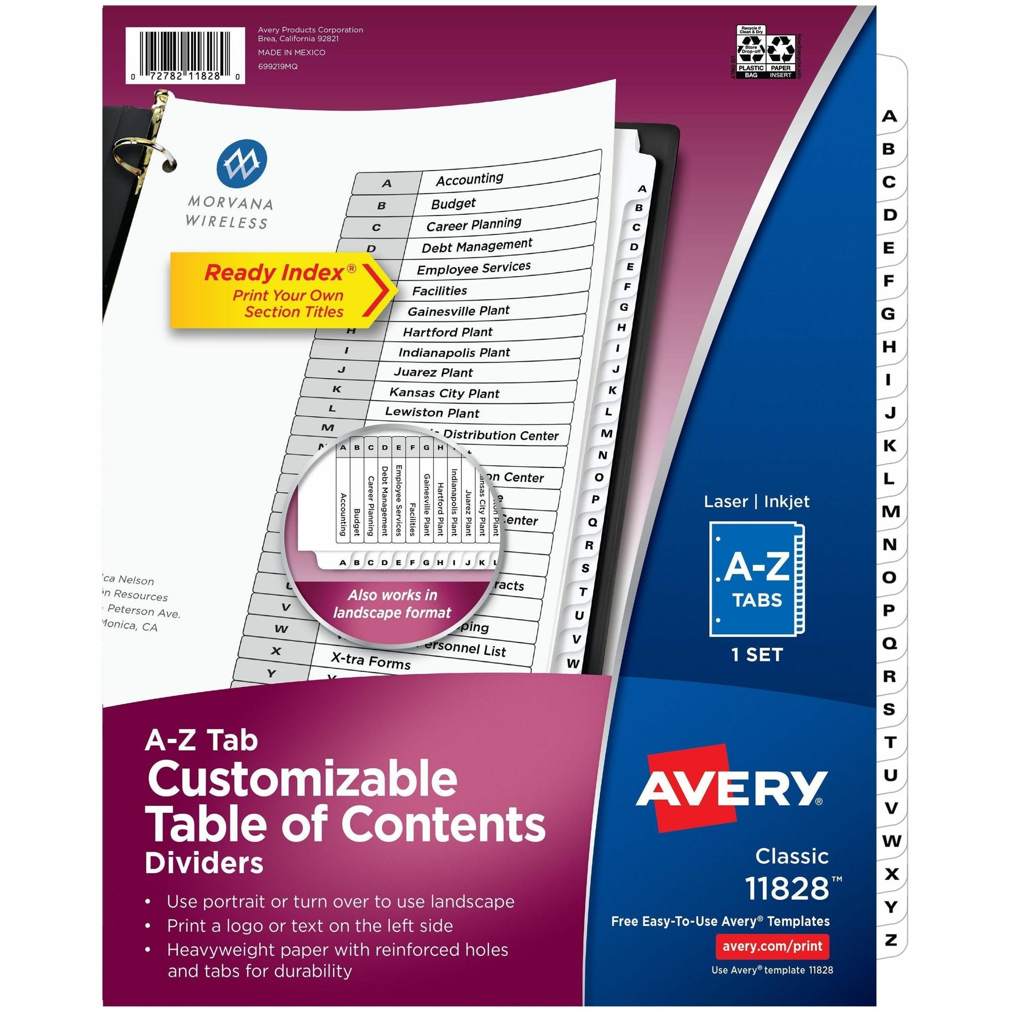 Avery A-Z Black & White Table of Contents Dividers - 26 x Divider(s) - A-Z, Table of Contents - 26 Tab(s)/Set - 8.5" Divider Width x 11" Divider Length - 3 Hole Punched - White Paper Divider - White Paper Tab(s) - 12