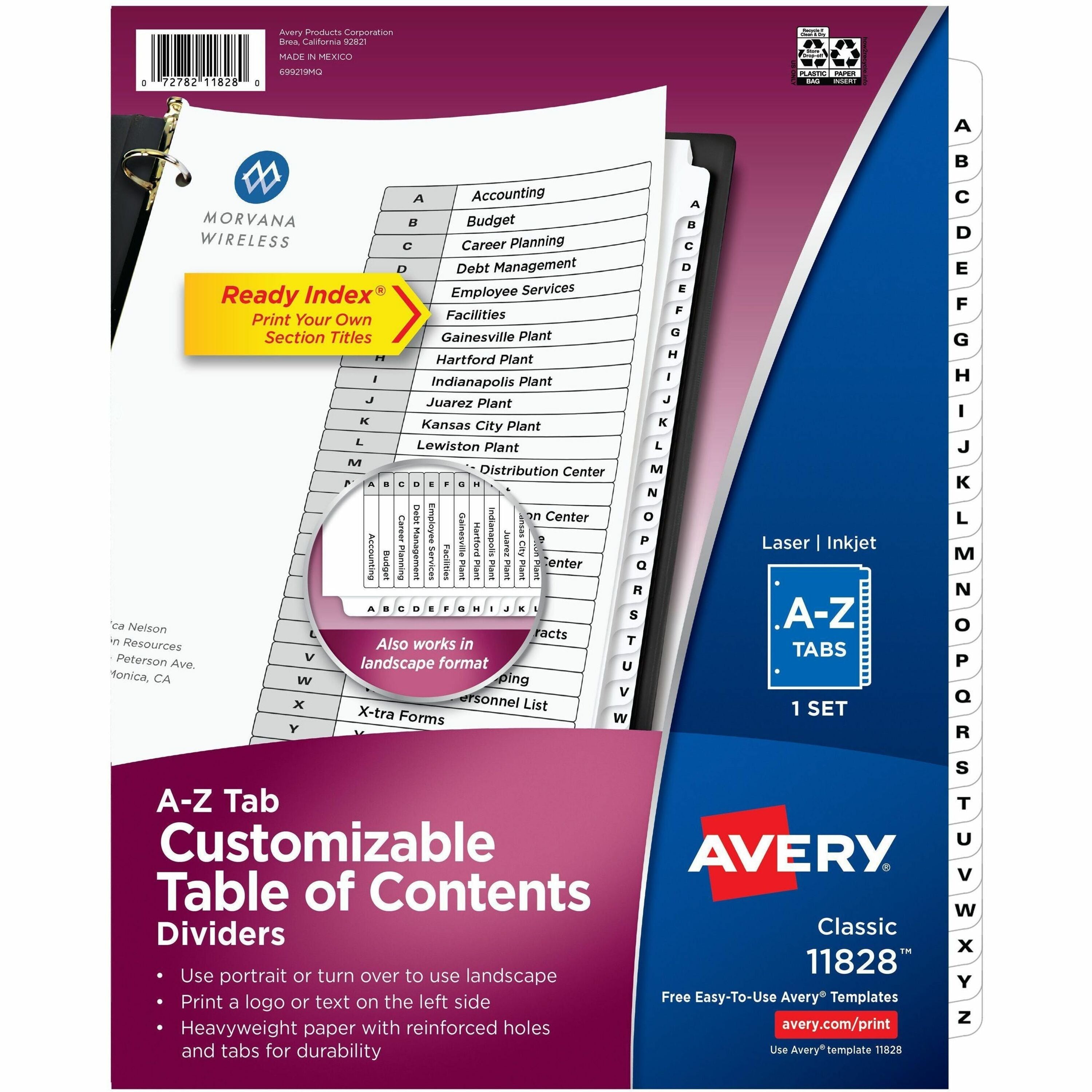 Avery A-Z Black & White Table of Contents Dividers - 26 x Divider(s) - A-Z, Table of Contents - 26 Tab(s)/Set - 8.5" Divider Width x 11" Divider Length - 3 Hole Punched - White Paper Divider - White Paper Tab(s) - 12
