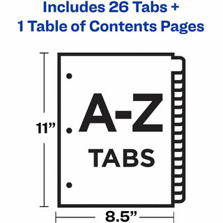 Avery A-Z Black & White Table of Contents Dividers - 26 x Divider(s) - A-Z, Table of Contents - 26 Tab(s)/Set - 8.5" Divider Width x 11" Divider Length - 3 Hole Punched - White Paper Divider - White Paper Tab(s) - 12