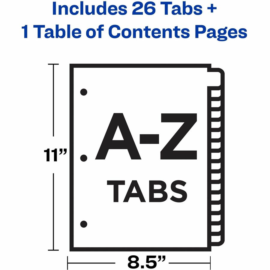 Avery A-Z Black & White Table of Contents Dividers - 26 x Divider(s) - A-Z, Table of Contents - 26 Tab(s)/Set - 8.5" Divider Width x 11" Divider Length - 3 Hole Punched - White Paper Divider - White Paper Tab(s) - 12