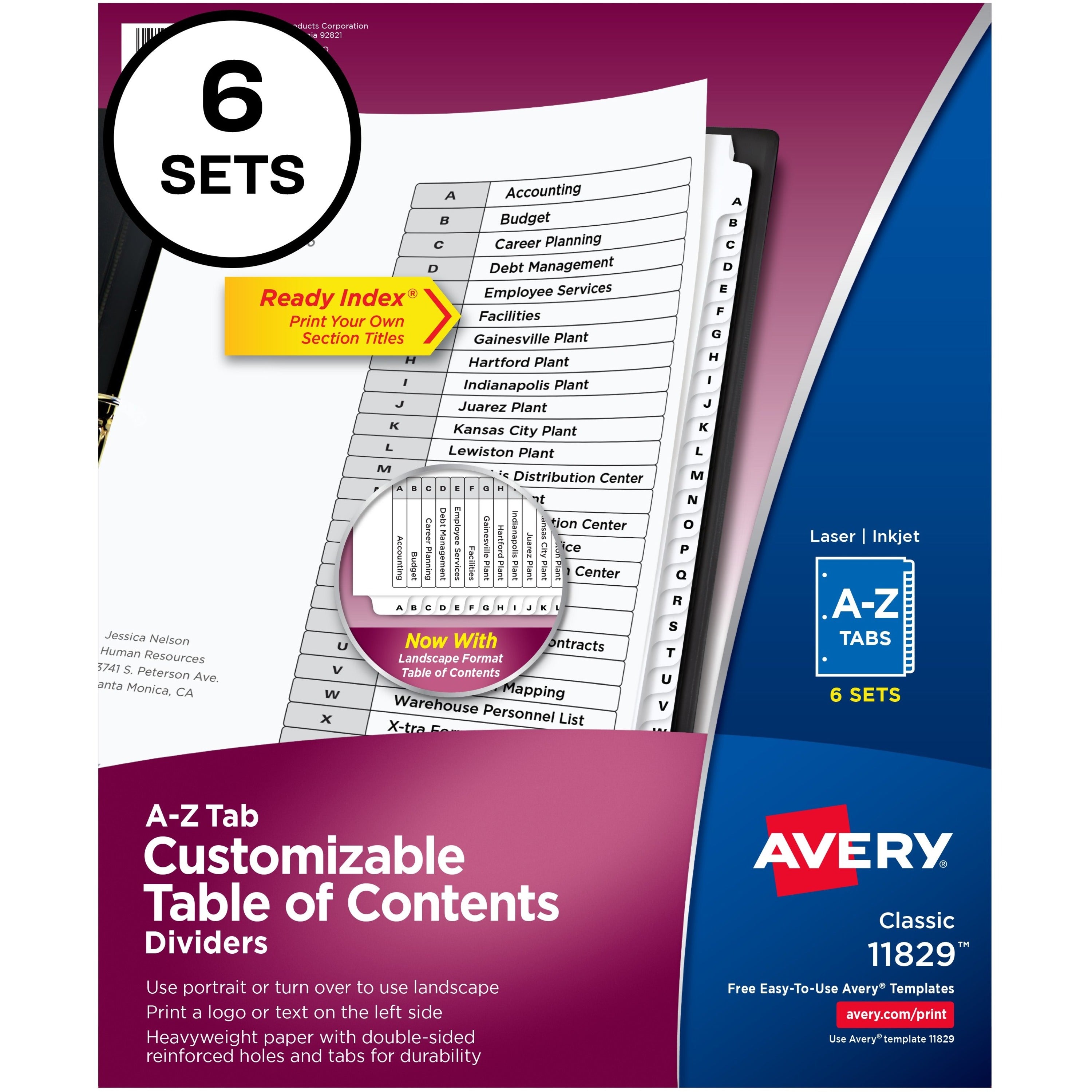 Avery A-Z Black & White Table of Contents Dividers - 156 x Divider(s) - A-Z, Table of Contents - 26 Tab(s)/Set - 8.5" Divider Width x 11" Divider Length - 3 Hole Punched - White Paper Divider - White Paper Tab(s) - 6 / Pack - 1