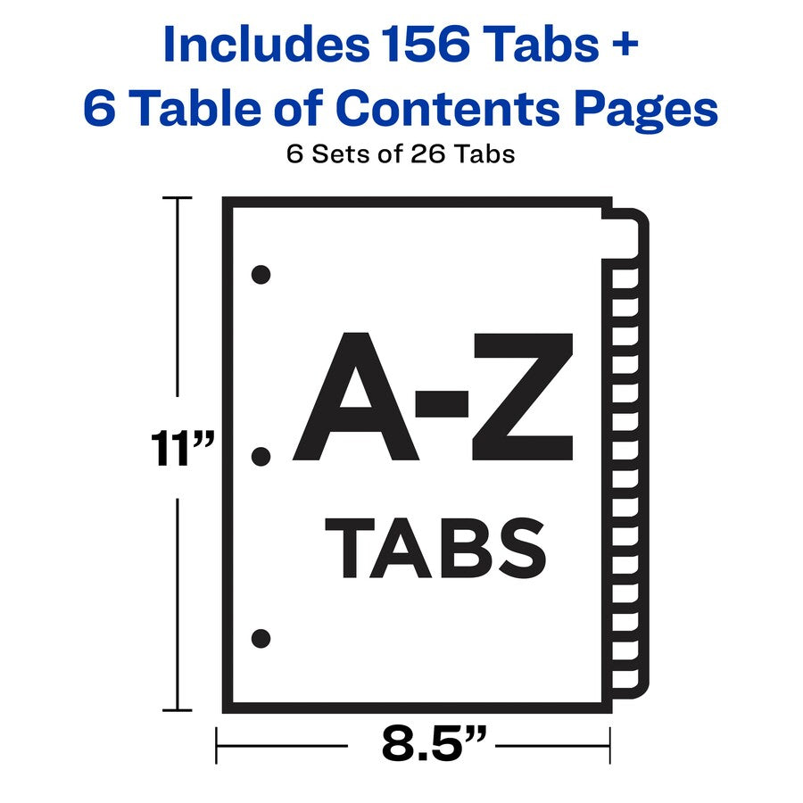 Avery A-Z Black & White Table of Contents Dividers - 156 x Divider(s) - A-Z, Table of Contents - 26 Tab(s)/Set - 8.5" Divider Width x 11" Divider Length - 3 Hole Punched - White Paper Divider - White Paper Tab(s) - 6 / Pack - 5