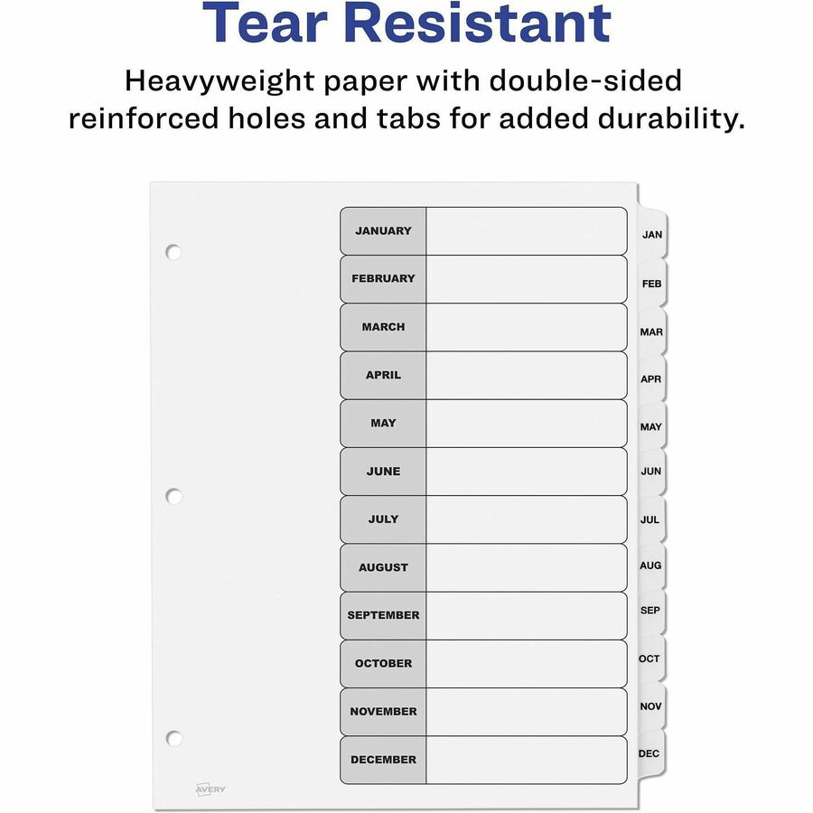Customizable Table of Contents Ready Index Black and White Dividers, 12-Tab, Jan. to Dec., 11 x 8.5, White, 6 Sets