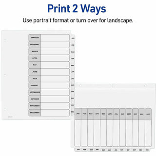 Customizable Table of Contents Ready Index Black and White Dividers, 12-Tab, Jan. to Dec., 11 x 8.5, White, 6 Sets