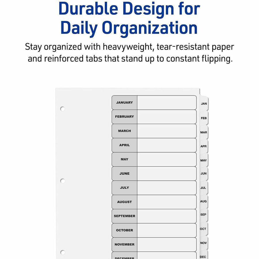 Customizable Table of Contents Ready Index Black and White Dividers, 12-Tab, Jan. to Dec., 11 x 8.5, White, 6 Sets
