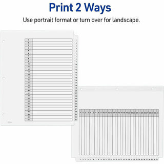 Customizable Table of Contents Ready Index Black and White Dividers, 31-Tab, 1 to 31, 11 x 8.5, White, 6 Sets