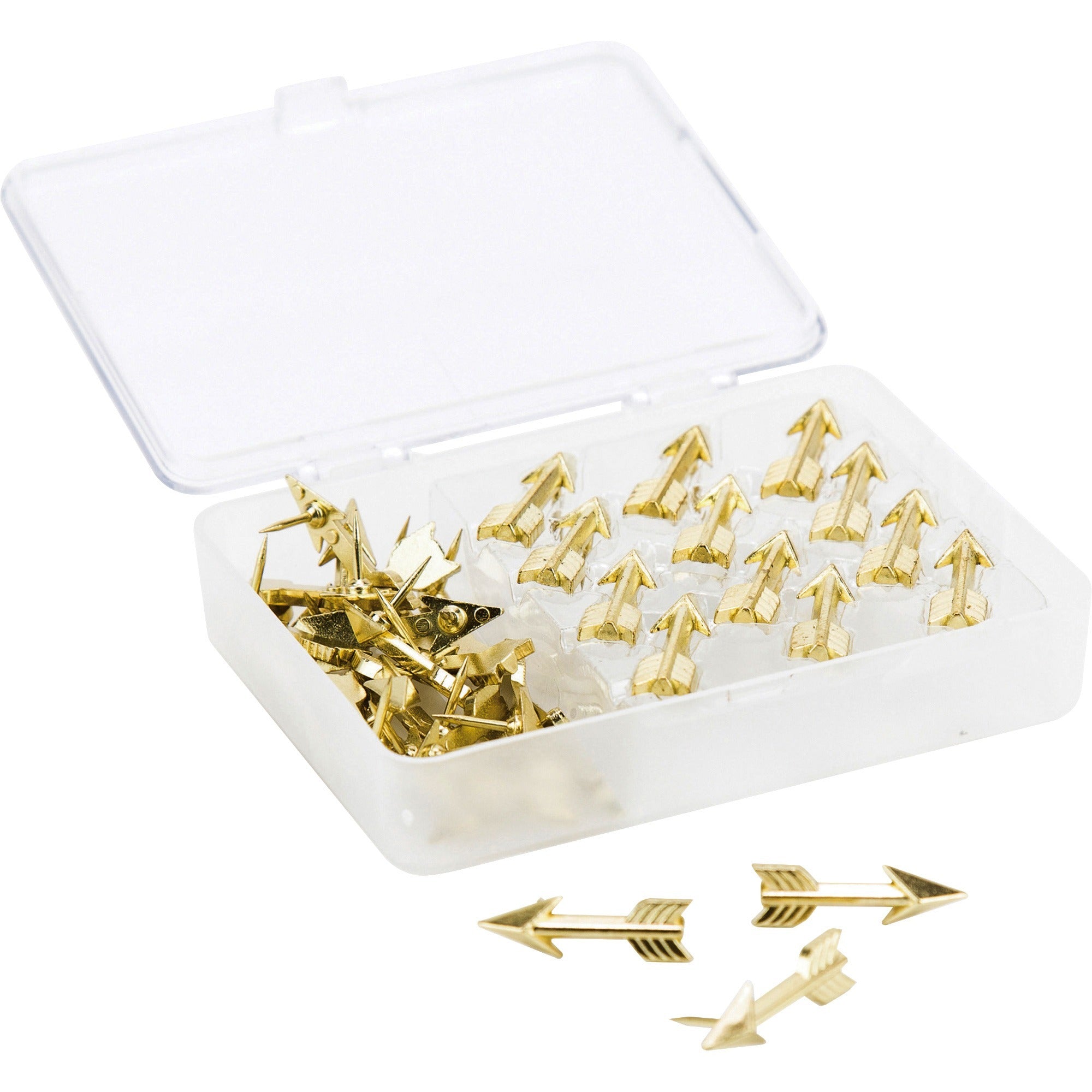 Fashion Push Pins, Steel, Gold, 0.38", 36/Pack