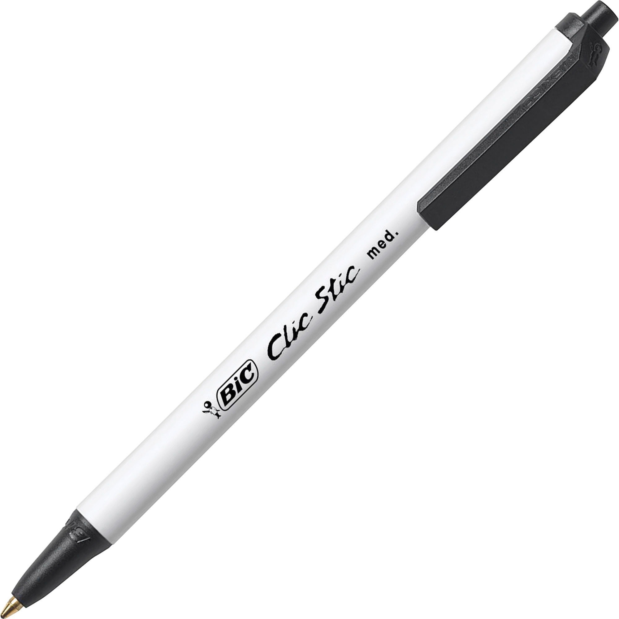 bic-clic-stick-10mm-retractable-ball-pen-medium-pen-point-1-mm-pen-point-size-retractable-black-white-barrel-60-box_biccsm60bk - 1