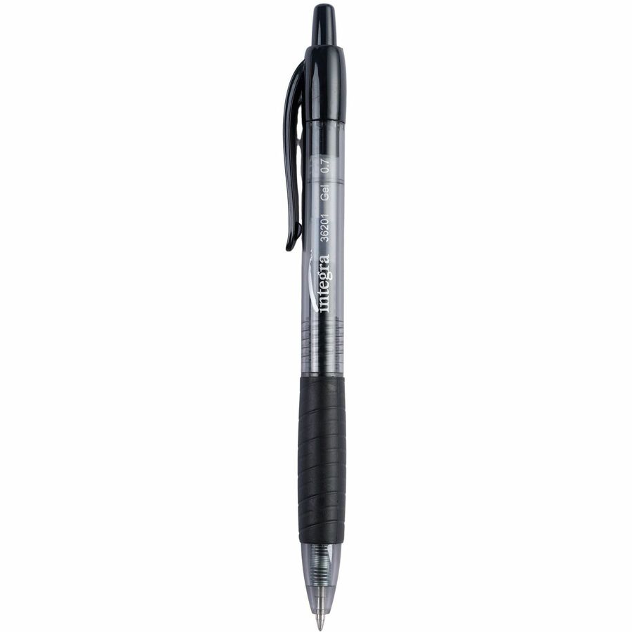 Integra Retractable 0.7mm Gel Pen - Medium Pen Point - 0.7 mm Pen Point Size - Retractable - Black Gel-based Ink - Black Barrel - 1 Dozen