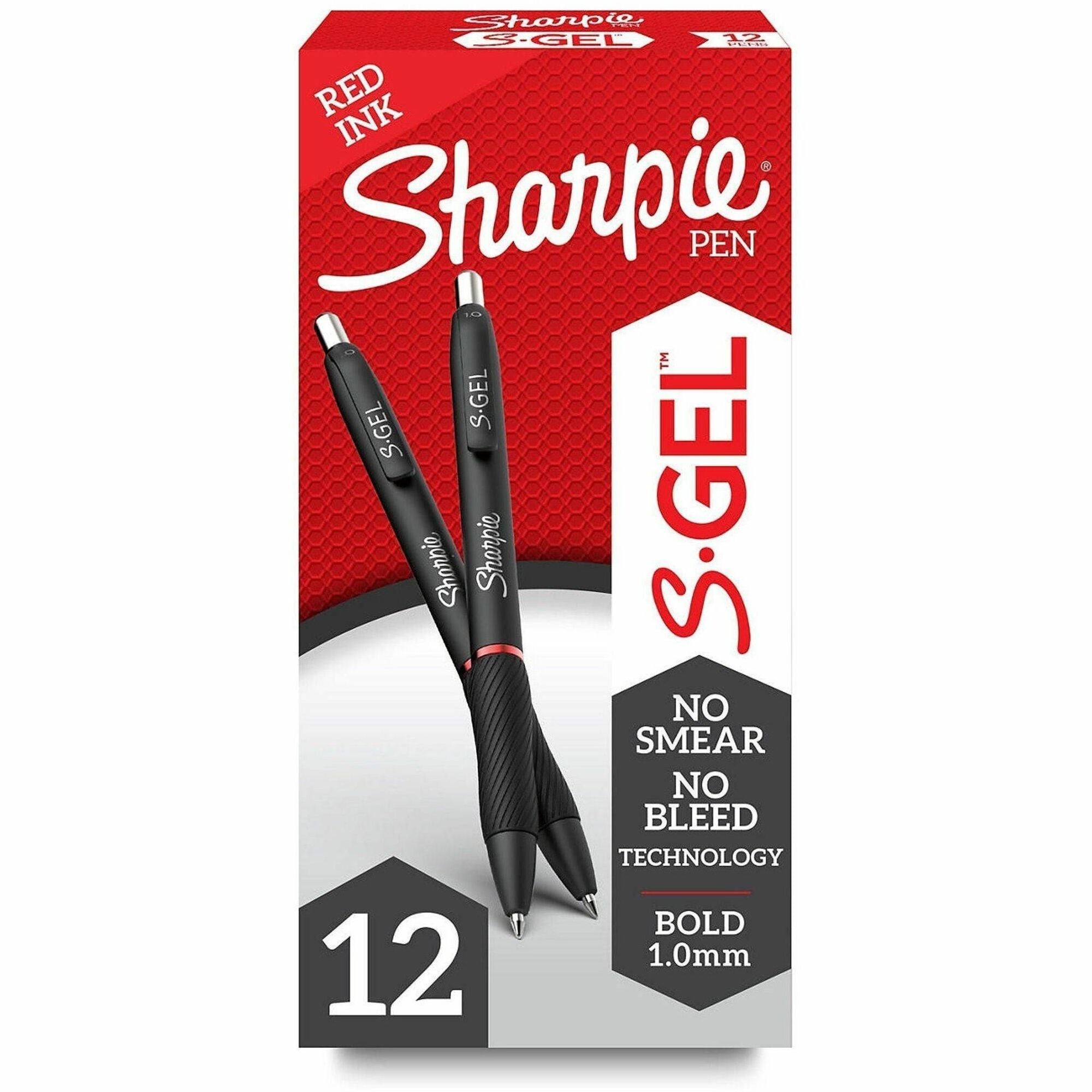 S-Gel High-Performance Gel Pen, Retractable, Bold 1 mm, Red Ink, Black Barrel, Dozen