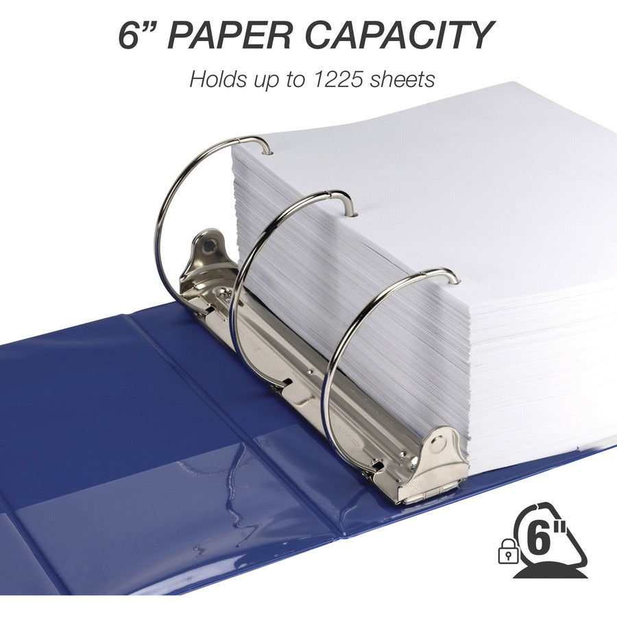 Samsill Nonstick 6" Locking D-Ring View Binder - 6" Binder Capacity - 1225 Sheet Capacity - 3 x D-Ring Fastener(s) - 2 Internal Pocket(s) - Dark Blue - 2.73 lb - Recycled - Lockable, Non-stick, Concealed Rivet, Ink-transfer Resistant, Clear Overlay,