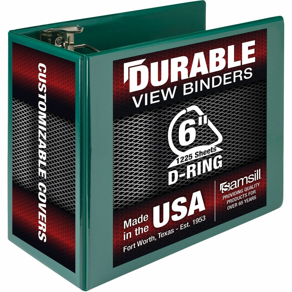 Samsill Nonstick 6" Locking D-Ring View Binder - 6" Binder Capacity - 1225 Sheet Capacity - 3 x D-Ring Fastener(s) - 2 Internal Pocket(s) - Green - 2.73 lb - Recycled - Lockable, Non-stick, Concealed Rivet, Ink-transfer Resistant, Clear Overlay, Non-