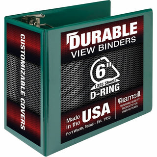 Samsill Nonstick 6" Locking D-Ring View Binder - 6" Binder Capacity - 1225 Sheet Capacity - 3 x D-Ring Fastener(s) - 2 Internal Pocket(s) - Green - 2.73 lb - Recycled - Lockable, Non-stick, Concealed Rivet, Ink-transfer Resistant, Clear Overlay, Non-