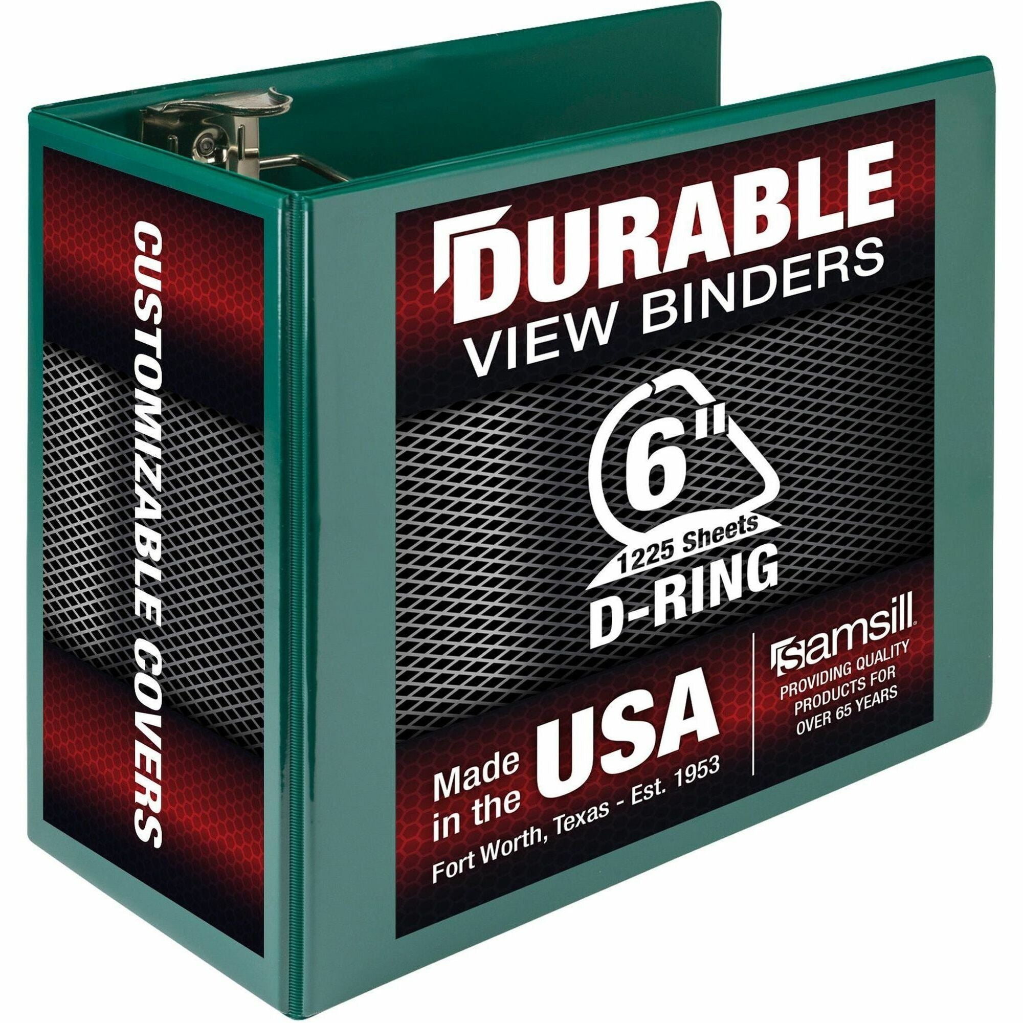 Samsill Nonstick 6" Locking D-Ring View Binder - 6" Binder Capacity - 1225 Sheet Capacity - 3 x D-Ring Fastener(s) - 2 Internal Pocket(s) - Green - 2.73 lb - Recycled - Lockable, Non-stick, Concealed Rivet, Ink-transfer Resistant, Clear Overlay, Non-
