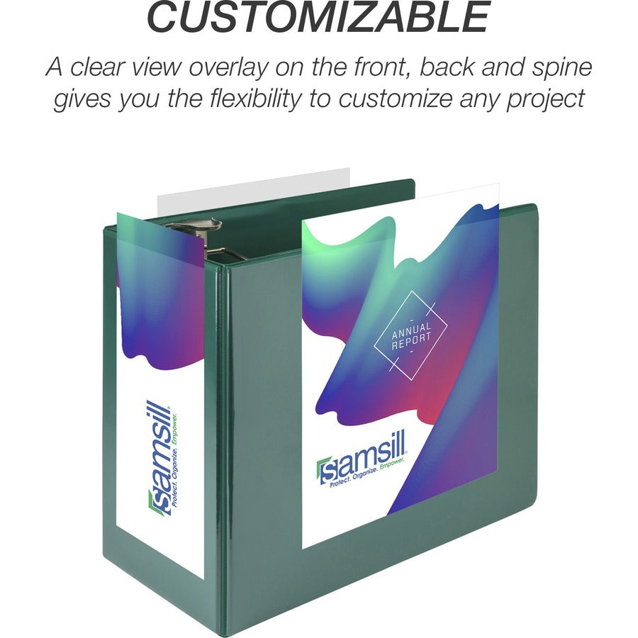 Samsill Nonstick 6" Locking D-Ring View Binder - 6" Binder Capacity - 1225 Sheet Capacity - 3 x D-Ring Fastener(s) - 2 Internal Pocket(s) - Green - 2.73 lb - Recycled - Lockable, Non-stick, Concealed Rivet, Ink-transfer Resistant, Clear Overlay, Non-