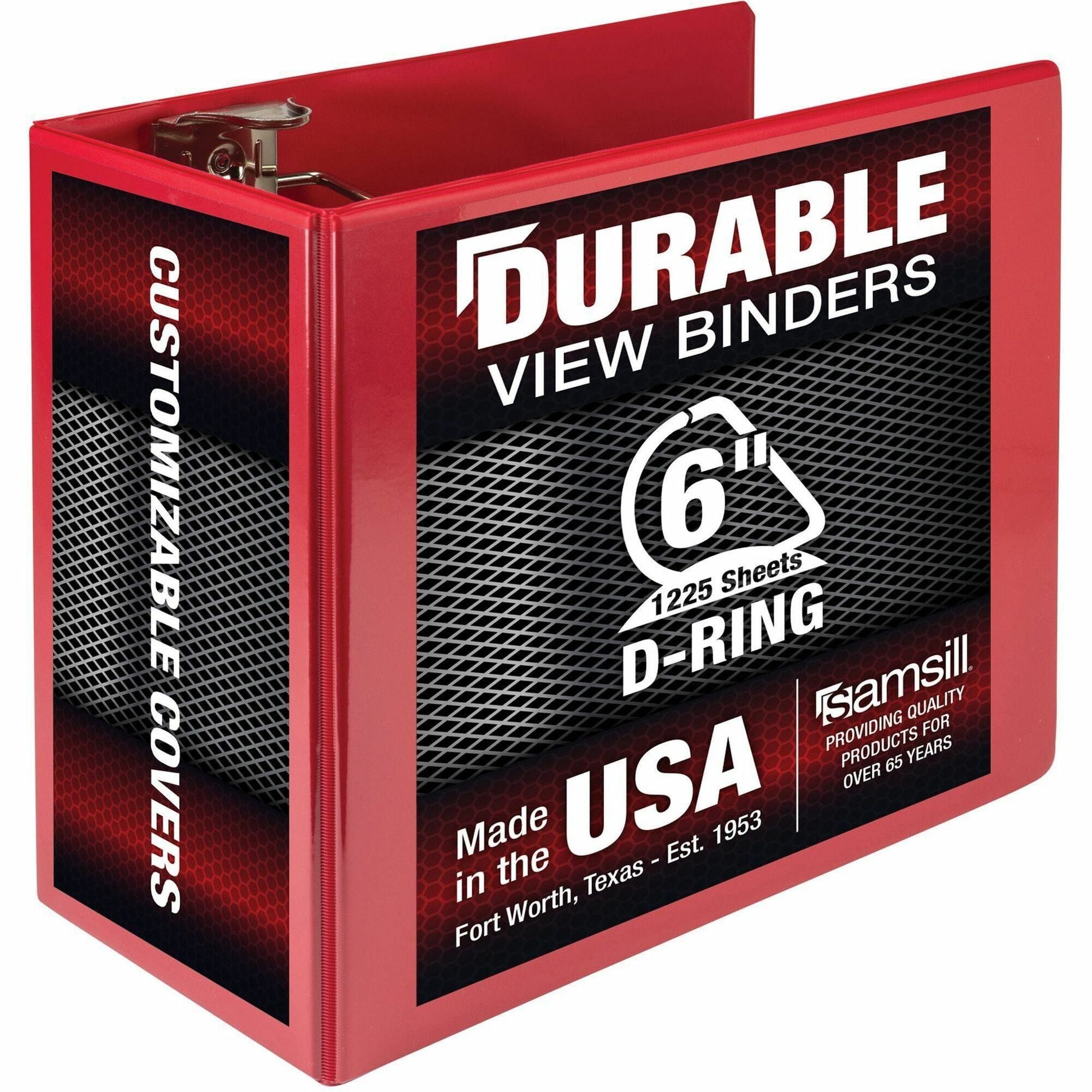 Samsill Nonstick 6" Locking D-Ring View Binder - 6" Binder Capacity - 1225 Sheet Capacity - 3 x D-Ring Fastener(s) - 2 Internal Pocket(s) - Red - 2.73 lb - Recycled - Lockable, Non-stick, Concealed Rivet, Ink-transfer Resistant, Clear Overlay, Non-gl