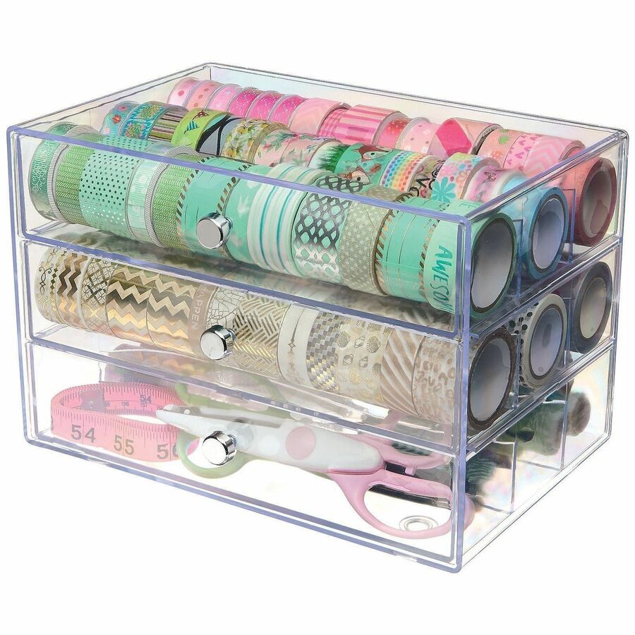 Deflecto 3-Drawer Storage Organizer - 3 Drawer(s) - 7" Height x 10" Width x 6.8" Depth - Clear - 1 Each