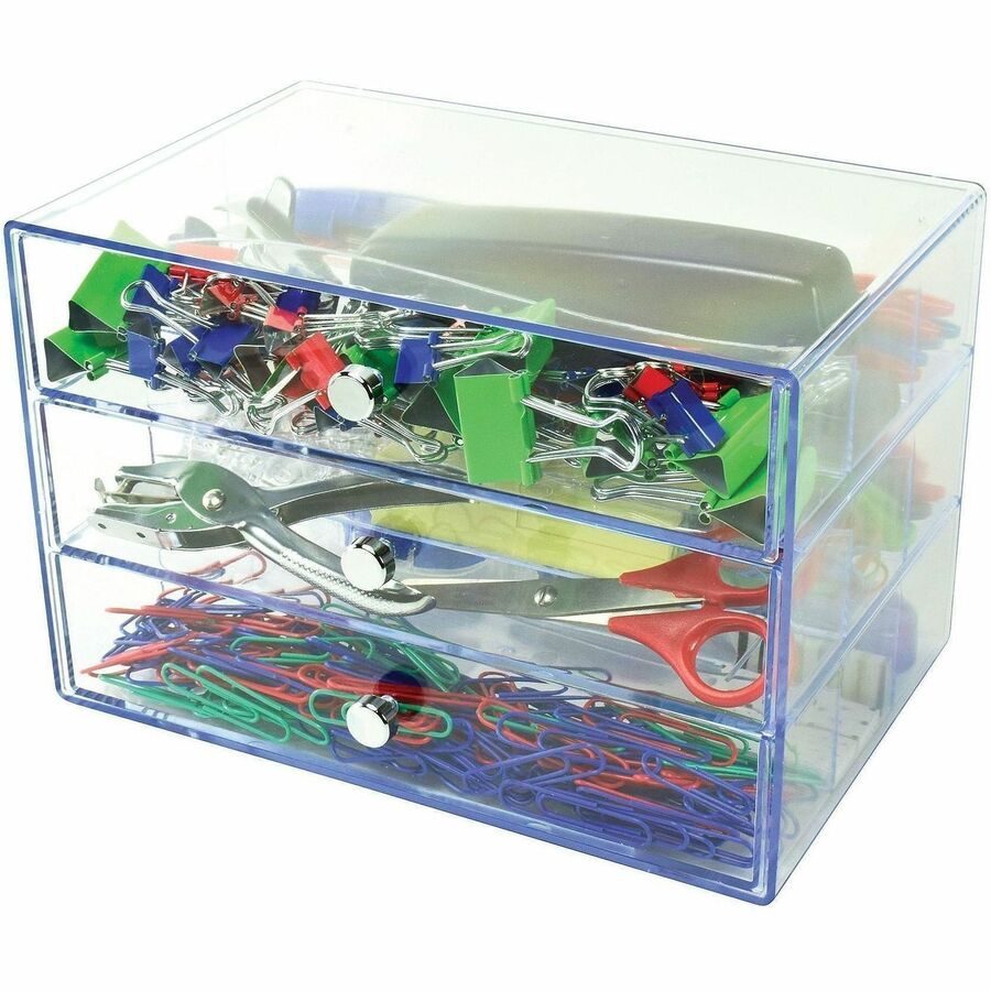 Deflecto 3-Drawer Storage Organizer - 3 Drawer(s) - 7" Height x 10" Width x 6.8" Depth - Clear - 1 Each
