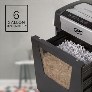 GBC ShredMaster SX15-06 Super Cross-Cut Shredder - Non-continuous Shredder - Super Cross Cut - 15 Per Pass - for shredding Paper, Staples, Paper Clip - P-4 - 2 Hour Run Time - 6 gal Wastebin Capacity - Black, Chrome
