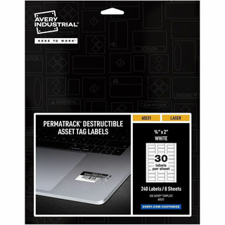 Avery PermaTrack Destructible Asset Tag Labels - 0.75" Length x 2" Width - Rectangular - 240 / Pack - White