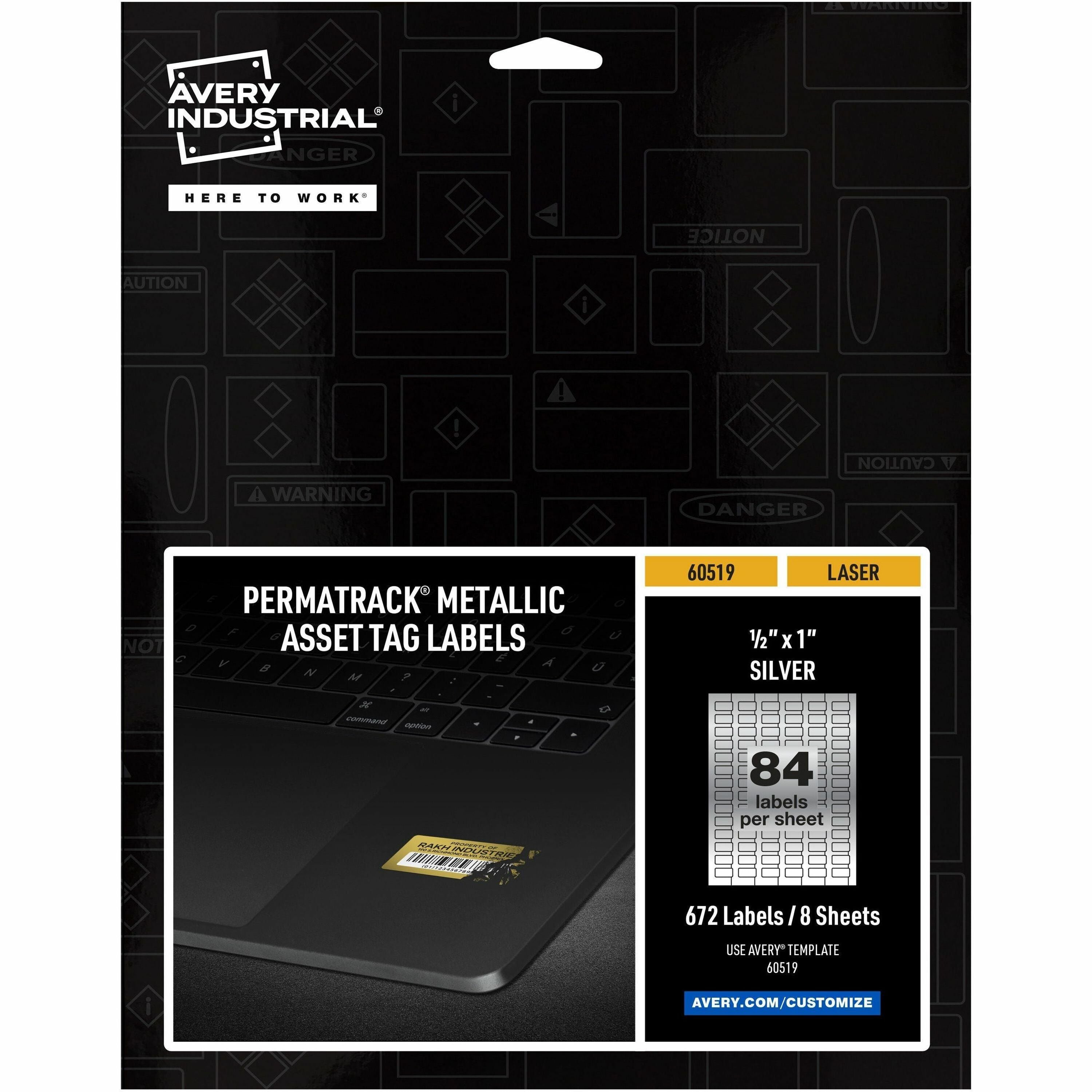 Avery PermaTrack Metallic Asset Tag Labels, 1/2" x 1" , 672 Asset Tags - Waterproof - 1/2" Width x 1" Length - Permanent Adhesive - Rectangle - Laser - Silver - Film - 84 / Sheet - 8 Total Sheets - 672 Total Label(s) - 5 - PVC-free, Print-to-the
