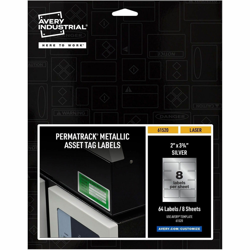 PermaTrack Metallic Asset Tag Labels, Laser Printers, 2 x 3.75, Silver, 8/Sheet, 8 Sheets/Pack