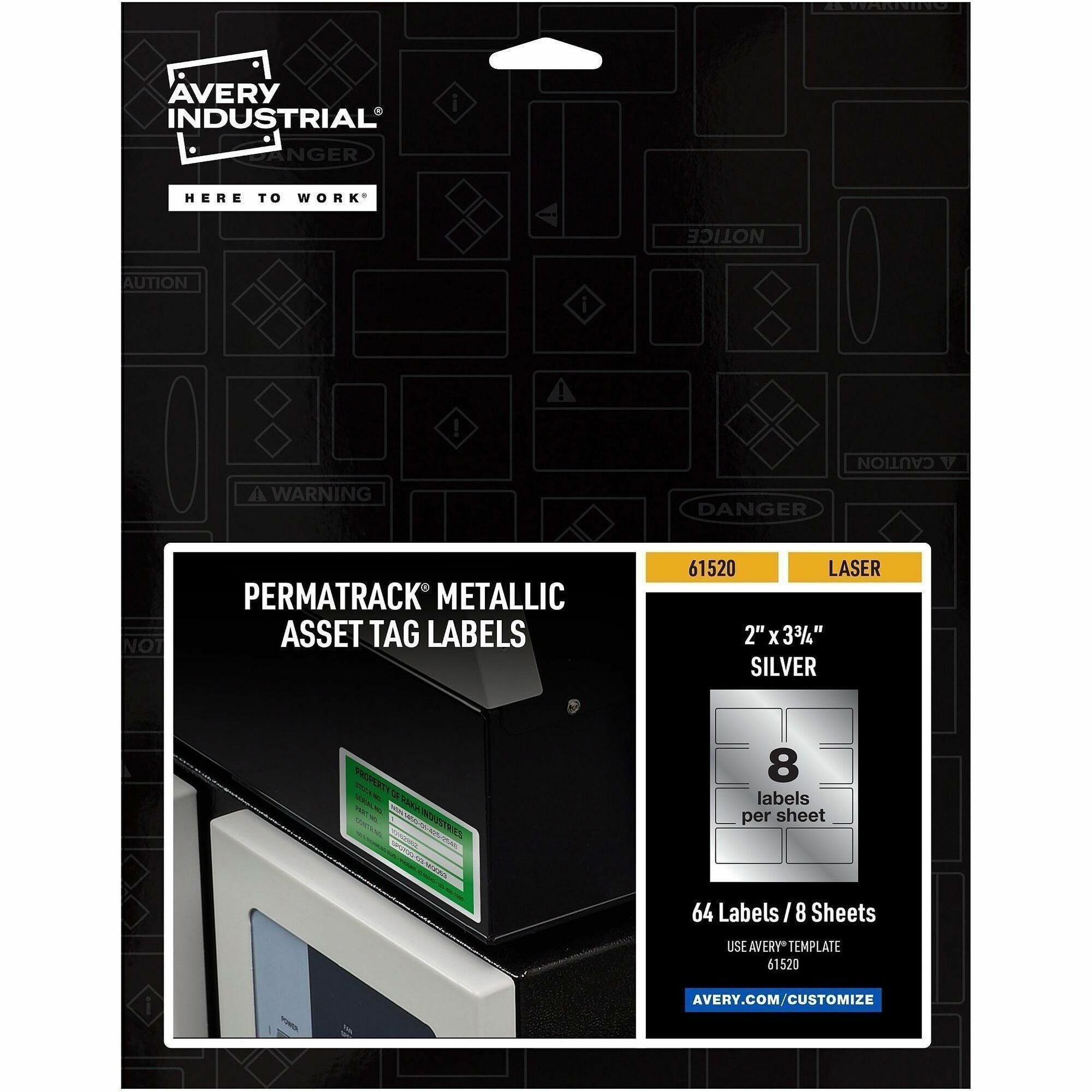PermaTrack Metallic Asset Tag Labels, Laser Printers, 2 x 3.75, Silver, 8/Sheet, 8 Sheets/Pack