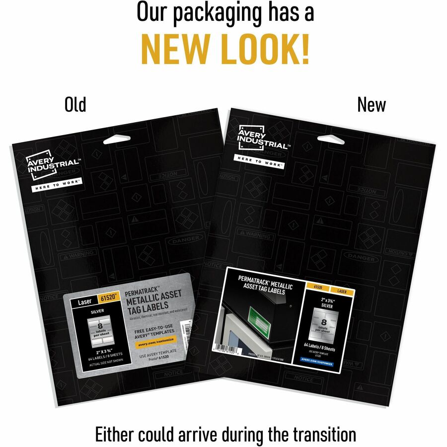 PermaTrack Metallic Asset Tag Labels, Laser Printers, 2 x 3.75, Silver, 8/Sheet, 8 Sheets/Pack