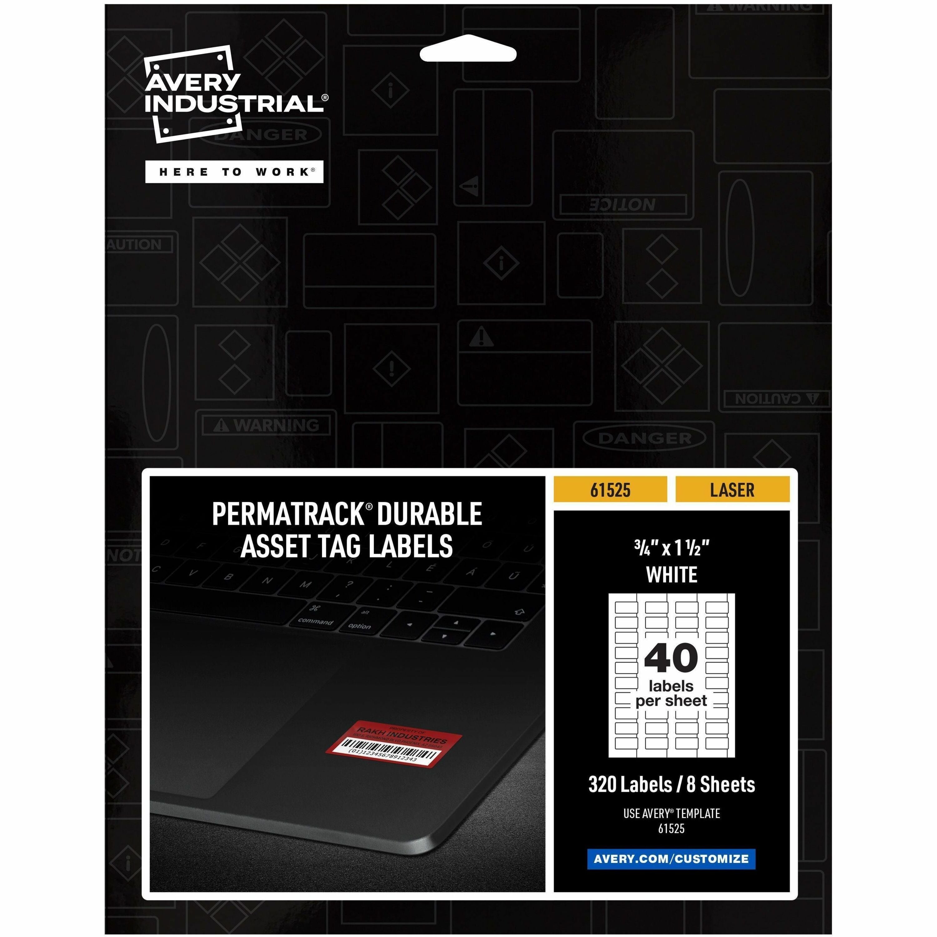 Avery PermaTrack Durable White Asset Tag Labels, 3/4" x 1-1/2" , 320 Asset Tags - 3/4" Width x 1 1/2" Length - Permanent Adhesive - Rectangle - Laser - White - Film - 40 / Sheet - 8 Total Sheets - 320 Total Label(s) - 5 - Water Resistant