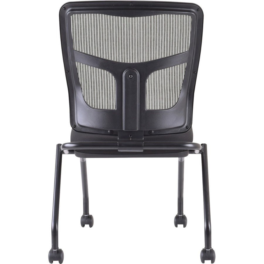 Lorell Training Room Guest Chairs - Black Fabric Seat - Mesh Back - Metal Frame - Rectangular Base - Black - 2 / Carton
