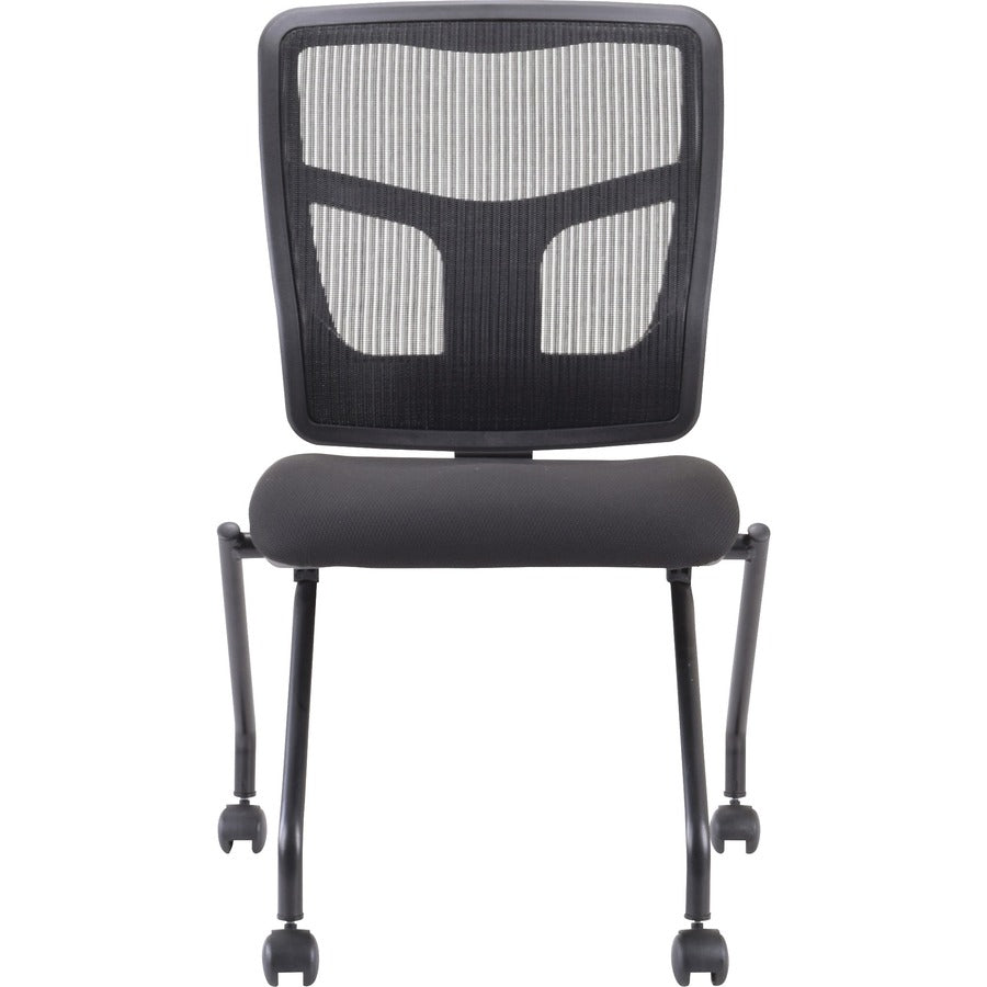 Lorell Training Room Guest Chairs - Black Fabric Seat - Mesh Back - Metal Frame - Rectangular Base - Black - 2 / Carton