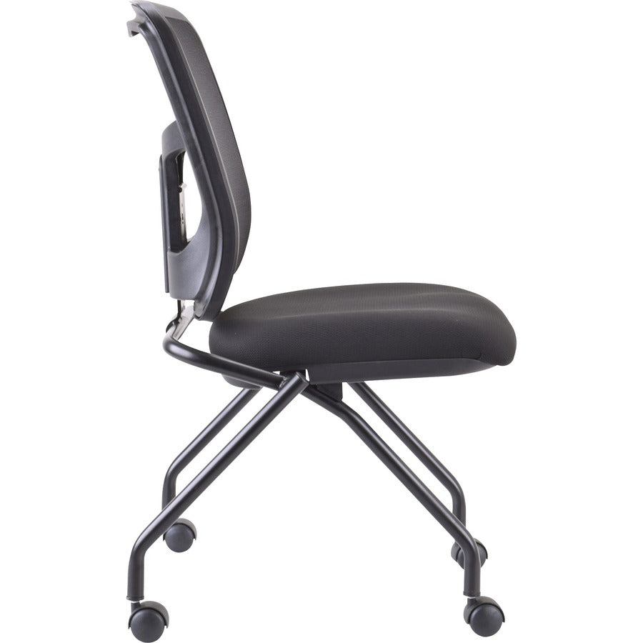 Lorell Training Room Guest Chairs - Black Fabric Seat - Mesh Back - Metal Frame - Rectangular Base - Black - 2 / Carton
