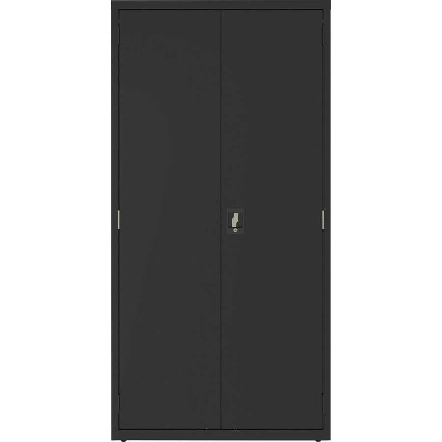 Lorell Fortress Series Janitorial Cabinet - 36" x 18" x 72" - 4 x Shelf(ves) - Hinged Door(s) - Locking System, Welded, Sturdy, Recessed Locking Handle, Durable, Removable Lock, Storage Space, Adjustable Shelf - Black - Powder Coated - Steel - Recycl
