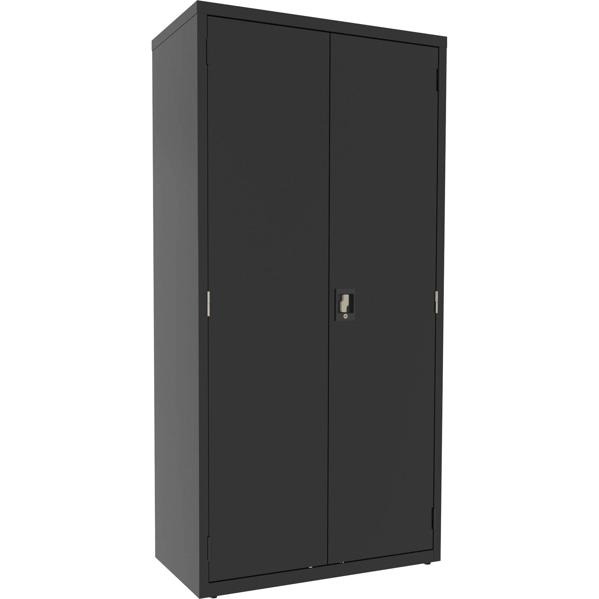 lorell-fortress-series-janitorial-cabinet-36-x-18-x-72-4-x-shelfves-hinged-doors-locking-system-welded-sturdy-recessed-locking-handle-durable-removable-lock-storage-space-adjustable-shelf-black-powder-coated-steel-recycl_llr00018 - 1