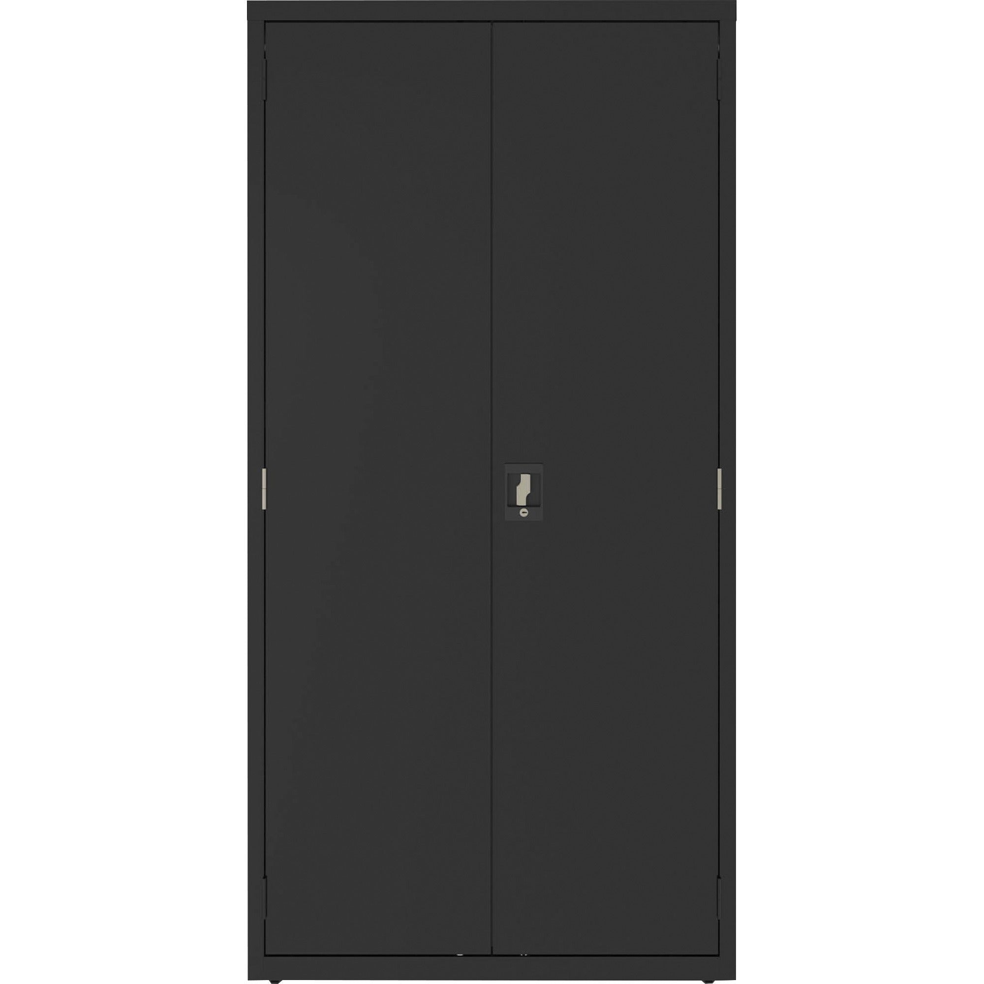 lorell-fortress-series-janitorial-cabinet-36-x-18-x-72-4-x-shelfves-hinged-doors-locking-system-welded-sturdy-recessed-locking-handle-durable-removable-lock-storage-space-adjustable-shelf-black-powder-coated-steel-recycl_llr00018 - 2