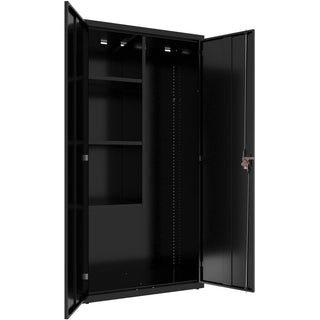 Lorell Fortress Series Janitorial Cabinet - 36" x 18" x 72" - 4 x Shelf(ves) - Hinged Door(s) - Locking System, Welded, Sturdy, Recessed Locking Handle, Durable, Removable Lock, Storage Space, Adjustable Shelf - Black - Powder Coated - Steel - Recycl
