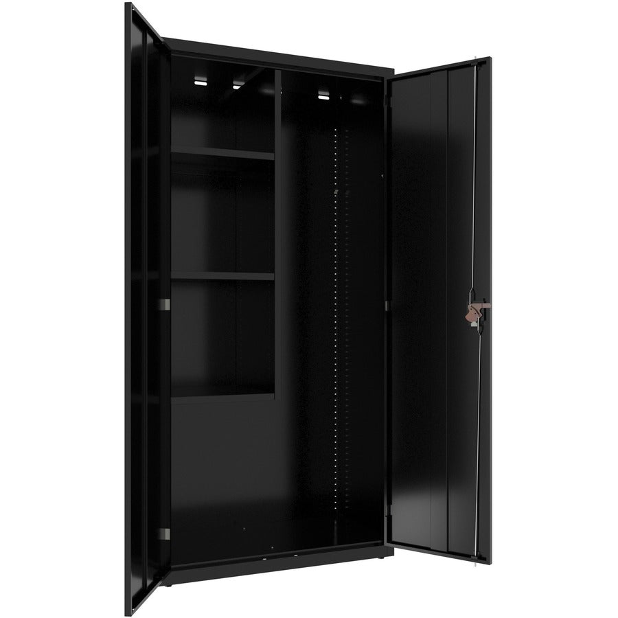 Lorell Fortress Series Janitorial Cabinet - 36" x 18" x 72" - 4 x Shelf(ves) - Hinged Door(s) - Locking System, Welded, Sturdy, Recessed Locking Handle, Durable, Removable Lock, Storage Space, Adjustable Shelf - Black - Powder Coated - Steel - Recycl