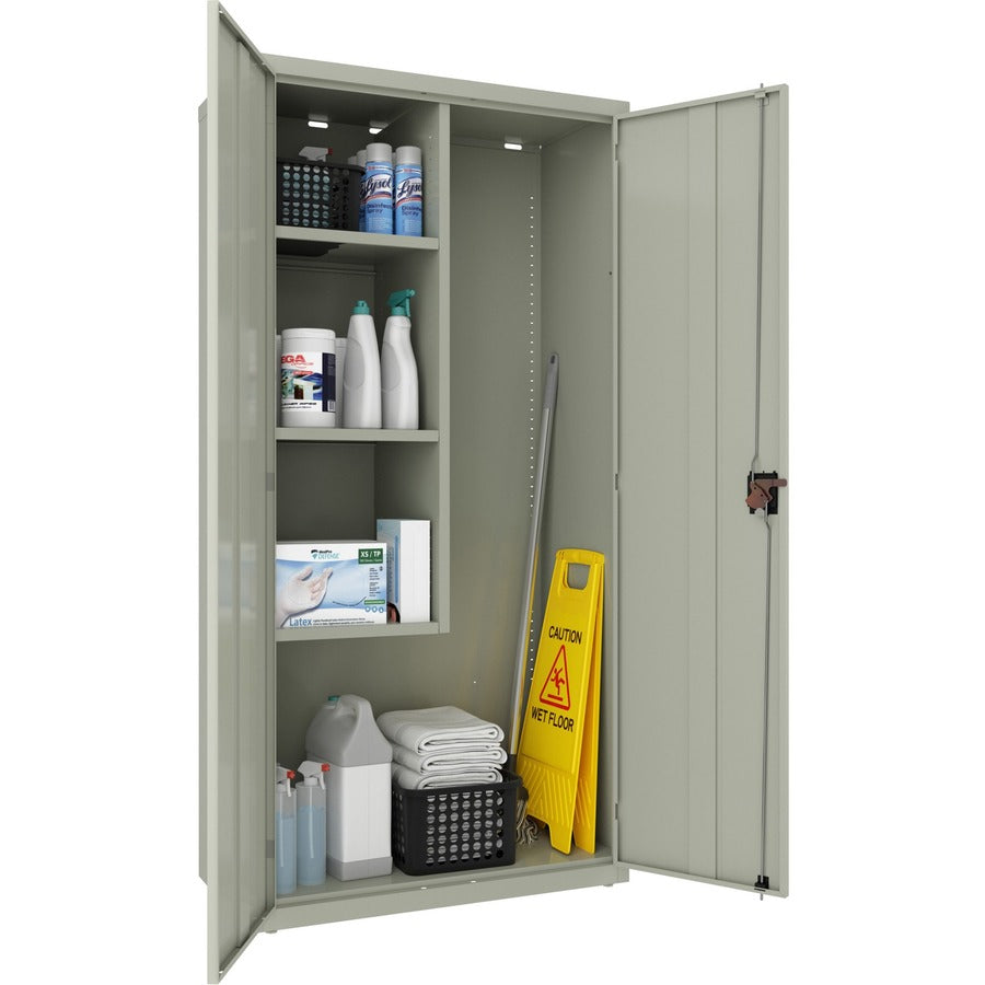 lorell-fortress-series-janitorial-cabinet-36-x-18-x-72-4-x-shelfves-hinged-doors-locking-system-welded-sturdy-recessed-locking-handle-durable-removable-lock-storage-space-adjustable-shelf-light-gray-powder-coated-recycled_llr00019 - 5