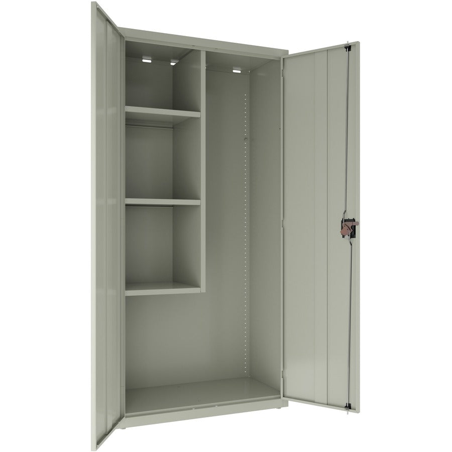 Lorell Fortress Series Janitorial Cabinet - 36" x 18" x 72" - 4 x Shelf(ves) - Hinged Door(s) - Locking System, Welded, Sturdy, Recessed Locking Handle, Durable, Removable Lock, Storage Space, Adjustable Shelf - Light Gray - Powder Coated - Recycled