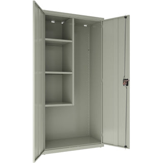 Lorell Fortress Series Janitorial Cabinet - 36" x 18" x 72" - 4 x Shelf(ves) - Hinged Door(s) - Locking System, Welded, Sturdy, Recessed Locking Handle, Durable, Removable Lock, Storage Space, Adjustable Shelf - Light Gray - Powder Coated - Recycled