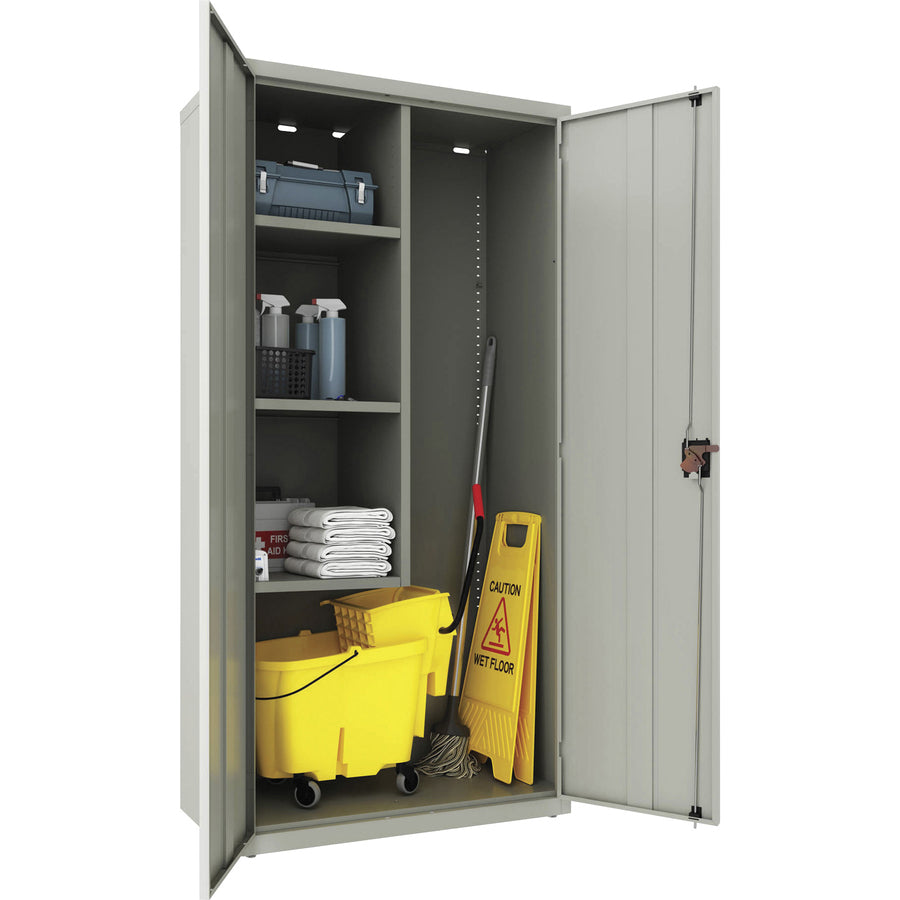 lorell-fortress-series-janitorial-cabinet-36-x-18-x-72-4-x-shelfves-hinged-doors-locking-system-welded-sturdy-recessed-locking-handle-durable-removable-lock-storage-space-adjustable-shelf-light-gray-powder-coated-recycled_llr00019 - 4