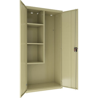 Lorell Fortress Series Janitorial Cabinet - 36" x 18" x 72" - 4 x Shelf(ves) - Hinged Door(s) - Locking System, Welded, Sturdy, Recessed Locking Handle, Durable, Powder Coat Finish, Storage Space, Adjustable Shelf - Putty - Steel - Recycled