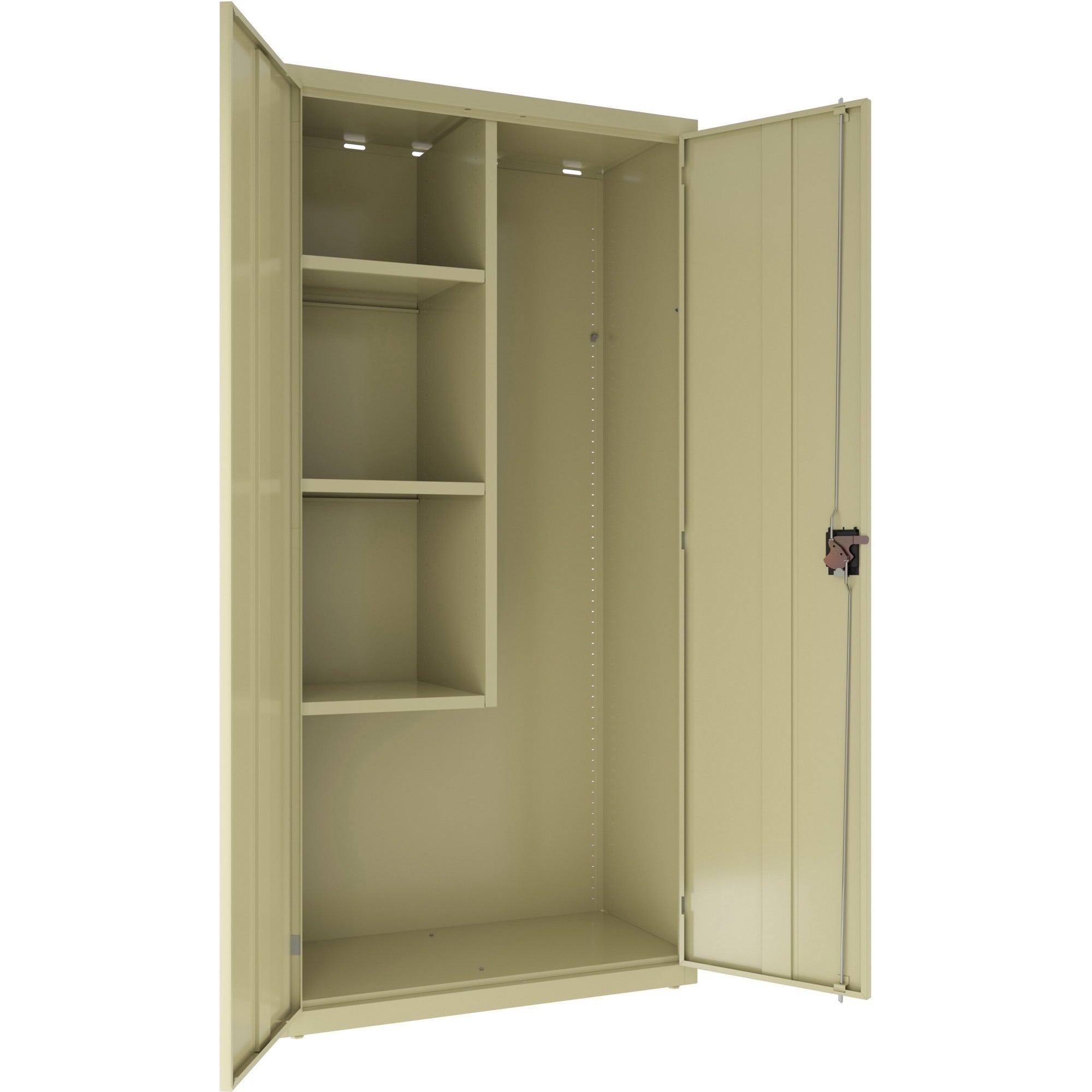 lorell-fortress-series-janitorial-cabinet-36-x-18-x-72-4-x-shelfves-hinged-doors-locking-system-welded-sturdy-recessed-locking-handle-durable-powder-coat-finish-storage-space-adjustable-shelf-putty-steel-recycled_llr00017 - 3