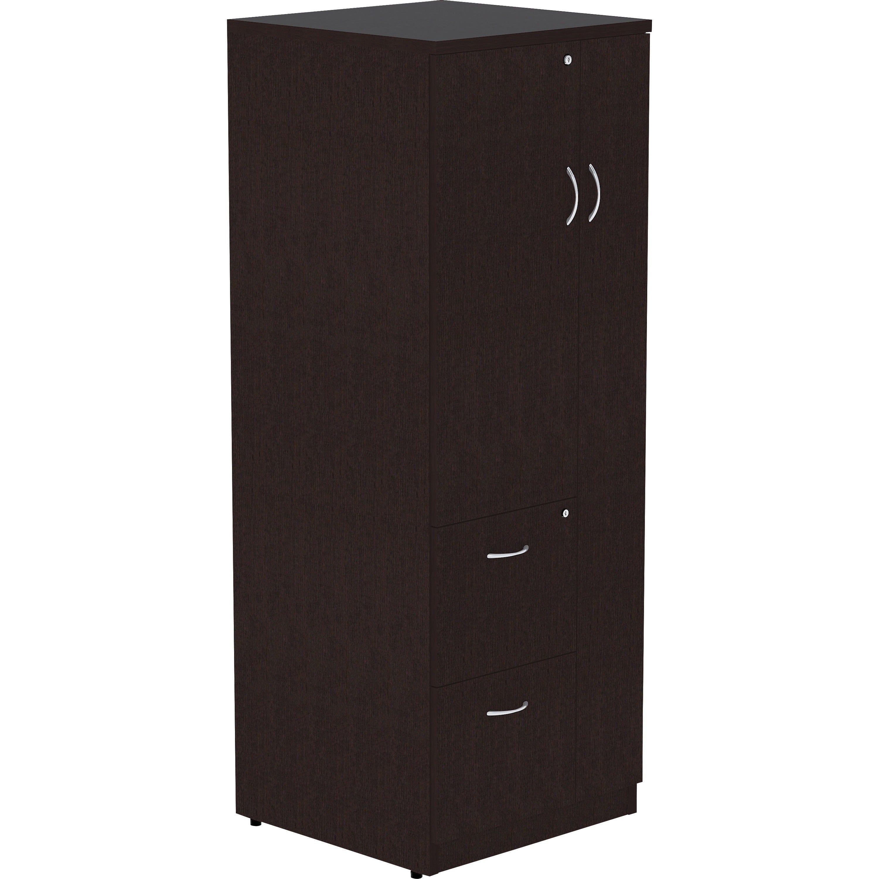 lorell-essentials-series-tall-storage-cabinet-236-x-236656-cabinet-2-x-file-drawers-1-doors-2-shelves-material-laminate-medium-density-fiberboard-mdf-particleboard-finish-espresso_llr18229 - 1